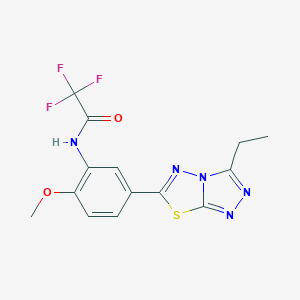 molecular formula C14H12F3N5O2S B351198 N-[5-(3-ethyl[1,2,4]triazolo[3,4-b][1,3,4]thiadiazol-6-yl)-2-methoxyphenyl]-2,2,2-trifluoroacetamide CAS No. 925041-29-8