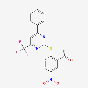 5-nitro-2-{[4-phenyl-6-(trifluoromethyl)-2-pyrimidinyl]thio}benzaldehyde