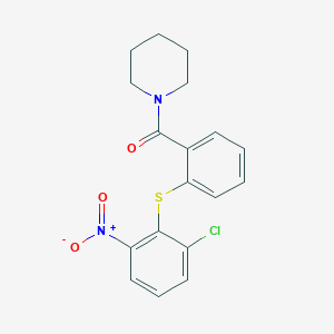 molecular formula C18H17ClN2O3S B3512288 1-{2-[(2-chloro-6-nitrophenyl)thio]benzoyl}piperidine 