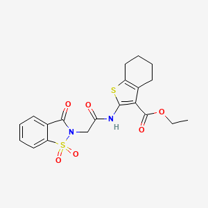 molecular formula C20H20N2O6S2 B3512684 ETHYL 2-{[2-(1,1,3-TRIOXO-1,3-DIHYDRO-2H-1,2-BENZISOTHIAZOL-2-YL)ACETYL]AMINO}-4,5,6,7-TETRAHYDRO-1-BENZOTHIOPHENE-3-CARBOXYLATE 