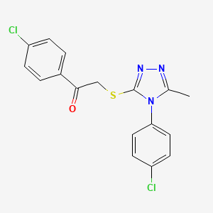 molecular formula C17H13Cl2N3OS B3512873 1-(4-chlorophenyl)-2-{[4-(4-chlorophenyl)-5-methyl-4H-1,2,4-triazol-3-yl]sulfanyl}ethanone 