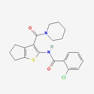 molecular formula C20H21ClN2O2S B3513160 2-chloro-N-[3-(1-piperidinylcarbonyl)-5,6-dihydro-4H-cyclopenta[b]thien-2-yl]benzamide 