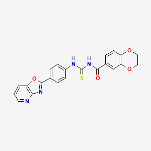 molecular formula C22H16N4O4S B3513240 N-{[(4-[1,3]oxazolo[4,5-b]pyridin-2-ylphenyl)amino]carbonothioyl}-2,3-dihydro-1,4-benzodioxine-6-carboxamide 