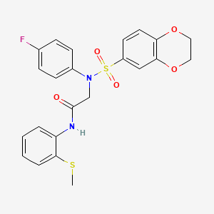 molecular formula C23H21FN2O5S2 B3513301 N~2~-(2,3-dihydro-1,4-benzodioxin-6-ylsulfonyl)-N~2~-(4-fluorophenyl)-N~1~-[2-(methylthio)phenyl]glycinamide 