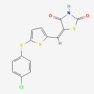 (5E)-5-({5-[(4-chlorophenyl)sulfanyl]thiophen-2-yl}methylidene)-1,3-thiazolidine-2,4-dione