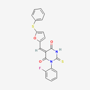 molecular formula C21H13FN2O3S2 B3513427 1-(2-fluorophenyl)-5-{[5-(phenylthio)-2-furyl]methylene}-2-thioxodihydro-4,6(1H,5H)-pyrimidinedione 