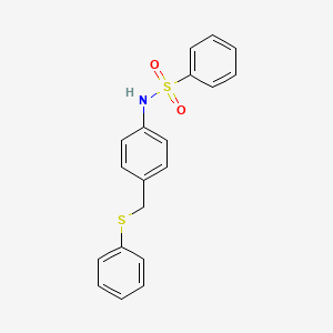 molecular formula C19H17NO2S2 B3513544 N-{4-[(phenylthio)methyl]phenyl}benzenesulfonamide 