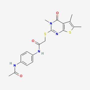 molecular formula C19H20N4O3S2 B3513598 N-(4-acetamidophenyl)-2-({3,5,6-trimethyl-4-oxo-3H,4H-thieno[2,3-d]pyrimidin-2-yl}sulfanyl)acetamide 