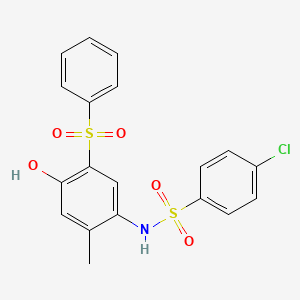 molecular formula C19H16ClNO5S2 B3513620 N-[5-(BENZENESULFONYL)-4-HYDROXY-2-METHYLPHENYL]-4-CHLOROBENZENE-1-SULFONAMIDE 