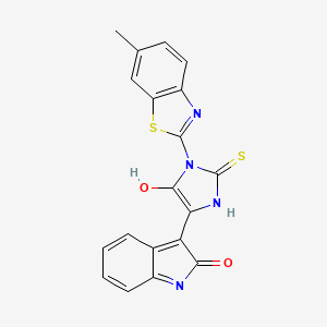 3-[(4E)-1-(6-METHYL-1,3-BENZOTHIAZOL-2-YL)-5-OXO-2-SULFANYLIDENEIMIDAZOLIDIN-4-YLIDENE]-2,3-DIHYDRO-1H-INDOL-2-ONE