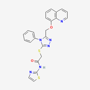 molecular formula C23H18N6O2S2 B3513845 2-({4-phenyl-5-[(8-quinolinyloxy)methyl]-4H-1,2,4-triazol-3-yl}thio)-N-1,3-thiazol-2-ylacetamide 