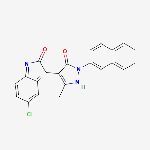 molecular formula C22H14ClN3O2 B3513945 5-chloro-3-[3-methyl-1-(2-naphthyl)-5-oxo-1,5-dihydro-4H-pyrazol-4-ylidene]-1,3-dihydro-2H-indol-2-one 