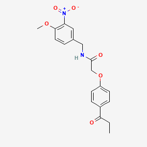 molecular formula C19H20N2O6 B3514030 N-[(4-methoxy-3-nitrophenyl)methyl]-2-(4-propanoylphenoxy)acetamide 