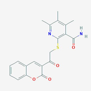 molecular formula C20H18N2O4S B3514083 4,5,6-Trimethyl-2-[2-oxo-2-(2-oxochromen-3-yl)ethyl]sulfanylpyridine-3-carboxamide 