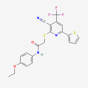 2-{[3-cyano-6-(thiophen-2-yl)-4-(trifluoromethyl)pyridin-2-yl]sulfanyl}-N-(4-ethoxyphenyl)acetamide