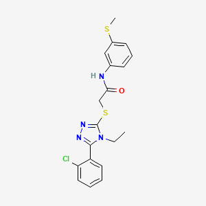 molecular formula C19H19ClN4OS2 B3514168 2-[[5-(2-chlorophenyl)-4-ethyl-1,2,4-triazol-3-yl]sulfanyl]-N-(3-methylsulfanylphenyl)acetamide 