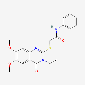 molecular formula C20H21N3O4S B3514191 2-[(3-ETHYL-6,7-DIMETHOXY-4-OXO-3,4-DIHYDRO-2-QUINAZOLINYL)SULFANYL]-N-PHENYLACETAMIDE 