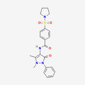 molecular formula C22H24N4O4S B3514227 N-(1,5-dimethyl-3-oxo-2-phenyl-2,3-dihydro-1H-pyrazol-4-yl)-4-(1-pyrrolidinylsulfonyl)benzamide 