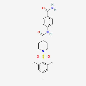 N-(4-carbamoylphenyl)-1-(2,4,6-trimethylphenyl)sulfonylpiperidine-4-carboxamide