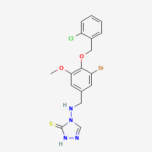 molecular formula C17H16BrClN4O2S B3514253 4-({3-bromo-4-[(2-chlorobenzyl)oxy]-5-methoxybenzyl}amino)-4H-1,2,4-triazole-3-thiol 