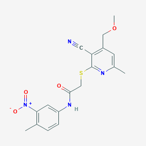 molecular formula C18H18N4O4S B3514311 2-{[3-cyano-4-(methoxymethyl)-6-methylpyridin-2-yl]sulfanyl}-N-(4-methyl-3-nitrophenyl)acetamide 