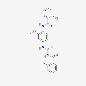 molecular formula C24H22ClN3O3S B3514497 N-[(4-{[(2-chlorophenyl)carbonyl]amino}-3-methoxyphenyl)carbamothioyl]-2,4-dimethylbenzamide 