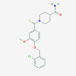 molecular formula C21H23ClN2O3S B3514730 1-({4-[(2-chlorobenzyl)oxy]-3-methoxyphenyl}carbonothioyl)-4-piperidinecarboxamide 