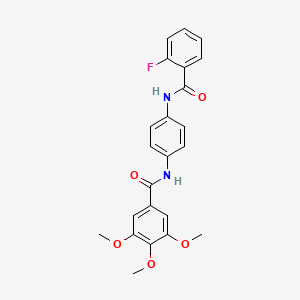 molecular formula C23H21FN2O5 B3514837 N-[4-[(2-fluorobenzoyl)amino]phenyl]-3,4,5-trimethoxybenzamide 