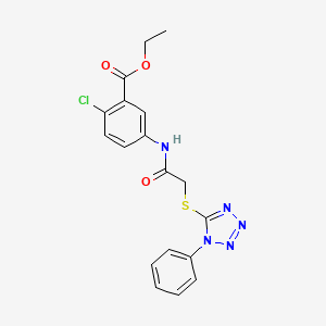 molecular formula C18H16ClN5O3S B3514874 ethyl 2-chloro-5-({[(1-phenyl-1H-tetrazol-5-yl)sulfanyl]acetyl}amino)benzoate 