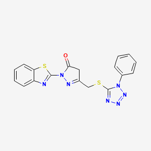 molecular formula C18H13N7OS2 B3514887 2-(1,3-benzothiazol-2-yl)-5-{[(1-phenyl-1H-tetrazol-5-yl)sulfanyl]methyl}-2,4-dihydro-3H-pyrazol-3-one 