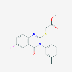 molecular formula C19H17IN2O3S B3514992 ethyl {[6-iodo-3-(3-methylphenyl)-4-oxo-3,4-dihydro-2-quinazolinyl]thio}acetate 