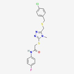 2-[[5-[(4-chlorophenyl)methylsulfanylmethyl]-4-methyl-1,2,4-triazol-3-yl]sulfanyl]-N-(4-fluorophenyl)acetamide