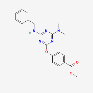 molecular formula C21H23N5O3 B3515109 ethyl 4-{[4-(benzylamino)-6-(dimethylamino)-1,3,5-triazin-2-yl]oxy}benzoate 