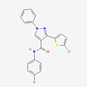 molecular formula C20H13ClFN3OS B3515454 3-(5-chlorothiophen-2-yl)-N-(4-fluorophenyl)-1-phenylpyrazole-4-carboxamide 