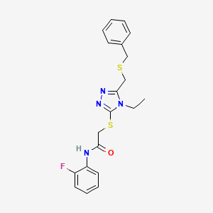 2-[[5-(benzylsulfanylmethyl)-4-ethyl-1,2,4-triazol-3-yl]sulfanyl]-N-(2-fluorophenyl)acetamide