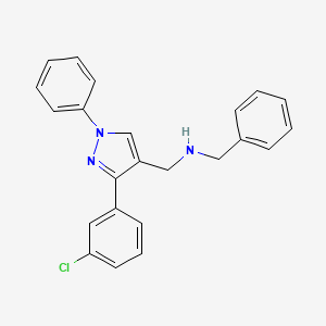 molecular formula C23H20ClN3 B3516158 N-[[3-(3-chlorophenyl)-1-phenylpyrazol-4-yl]methyl]-1-phenylmethanamine 