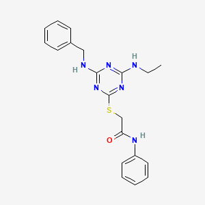 molecular formula C20H22N6OS B3516239 2-{[4-(benzylamino)-6-(ethylamino)-1,3,5-triazin-2-yl]thio}-N-phenylacetamide 