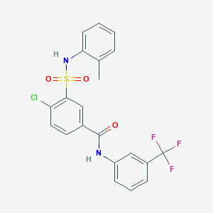 molecular formula C21H16ClF3N2O3S B3516404 4-chloro-3-{[(2-methylphenyl)amino]sulfonyl}-N-[3-(trifluoromethyl)phenyl]benzamide 