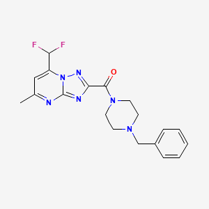 molecular formula C19H20F2N6O B3517183 2-[(4-benzyl-1-piperazinyl)carbonyl]-7-(difluoromethyl)-5-methyl[1,2,4]triazolo[1,5-a]pyrimidine 