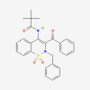 molecular formula C27H26N2O4S B3517372 N~1~-(3-BENZOYL-2-BENZYL-1,1-DIOXO-1,2-DIHYDRO-1LAMBDA~6~,2-BENZOTHIAZIN-4-YL)-2,2-DIMETHYLPROPANAMIDE 