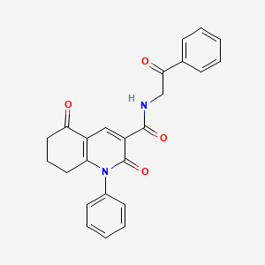 molecular formula C24H20N2O4 B3517451 2,5-dioxo-N-(2-oxo-2-phenylethyl)-1-phenyl-1,2,5,6,7,8-hexahydro-3-quinolinecarboxamide 