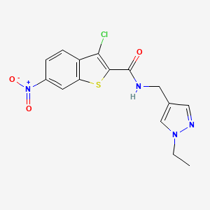 molecular formula C15H13ClN4O3S B3517648 3-chloro-N-[(1-ethyl-1H-pyrazol-4-yl)methyl]-6-nitro-1-benzothiophene-2-carboxamide 