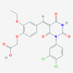 molecular formula C21H16Cl2N2O7 B3517835 2-[4-[(Z)-[1-(3,4-dichlorophenyl)-2,4,6-trioxo-1,3-diazinan-5-ylidene]methyl]-2-ethoxyphenoxy]acetic acid 