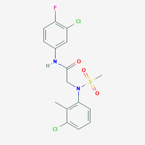 molecular formula C16H15Cl2FN2O3S B3518026 N-(3-chloro-4-fluorophenyl)-2-(3-chloro-2-methyl-N-methylsulfonylanilino)acetamide 