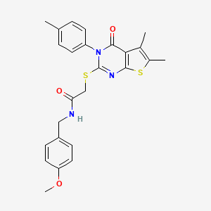 molecular formula C25H25N3O3S2 B3518043 2-{[5,6-dimethyl-3-(4-methylphenyl)-4-oxo-3,4-dihydrothieno[2,3-d]pyrimidin-2-yl]thio}-N-(4-methoxybenzyl)acetamide 