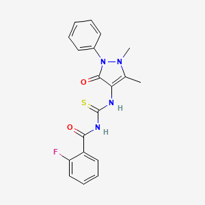 molecular formula C19H17FN4O2S B3518102 N-{[(1,5-dimethyl-3-oxo-2-phenyl-2,3-dihydro-1H-pyrazol-4-yl)amino]carbonothioyl}-2-fluorobenzamide 