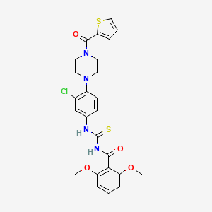 molecular formula C25H25ClN4O4S2 B3518199 N-[({3-chloro-4-[4-(2-thienylcarbonyl)-1-piperazinyl]phenyl}amino)carbonothioyl]-2,6-dimethoxybenzamide 