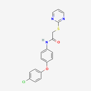 molecular formula C18H14ClN3O2S B3518226 N-[4-(4-chlorophenoxy)phenyl]-2-(2-pyrimidinylthio)acetamide 