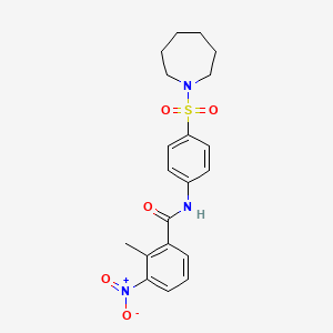 molecular formula C20H23N3O5S B3518326 N-[4-(azepan-1-ylsulfonyl)phenyl]-2-methyl-3-nitrobenzamide 