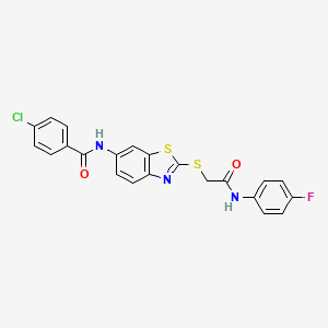 molecular formula C22H15ClFN3O2S2 B3518378 4-chloro-N-[2-[2-(4-fluoroanilino)-2-oxoethyl]sulfanyl-1,3-benzothiazol-6-yl]benzamide 